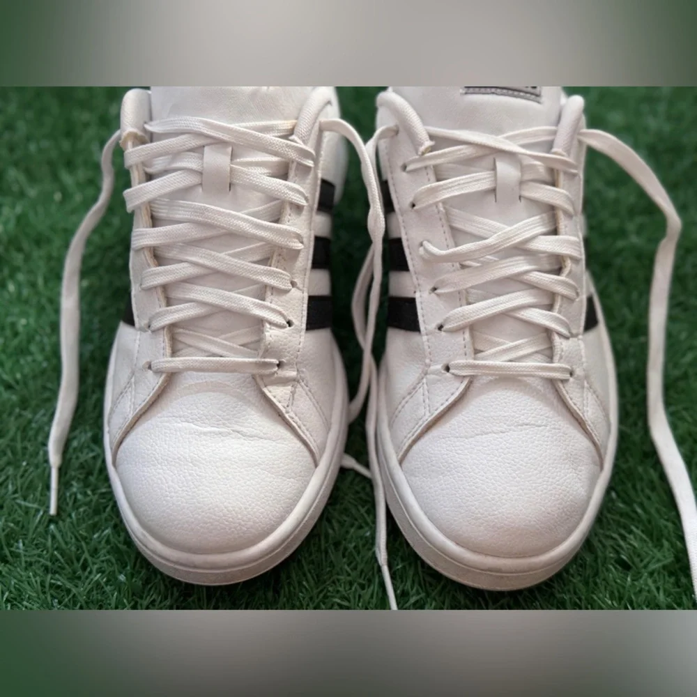 Adidas White Sneakers with Black Stripes Size 9.5‎